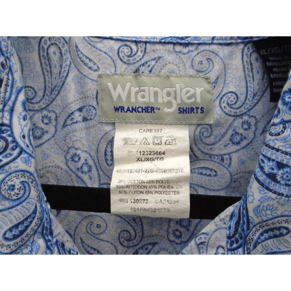 Wrangler Wrancher Western Shirt Men's XL Blue Paisley AOP Pearl Snap Long Sleeve - Picture 3 of 9